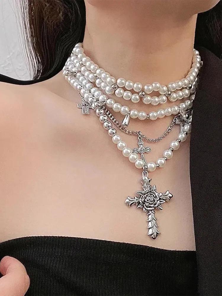 Y2k Zircon Cross Necklaces Multi Layer Choker Set For Women Korean Fashion Necklace Punk Goth Zircon Accessories