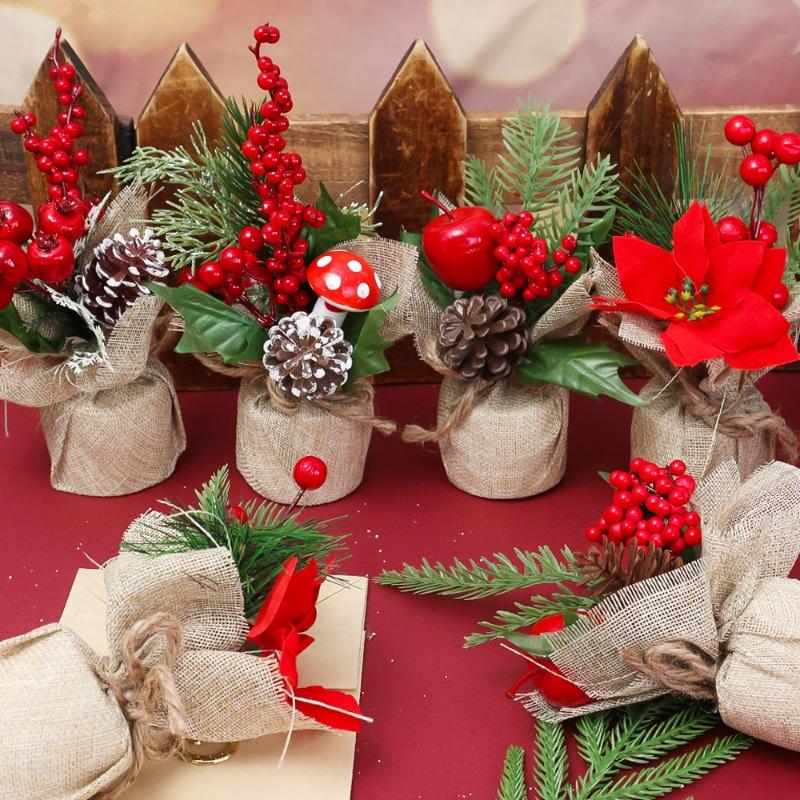 Artificial Simulation Plant Flower Red Berries Christmas Tree Home Decorations Garland DIY Supplies Holiday New Year Ornament