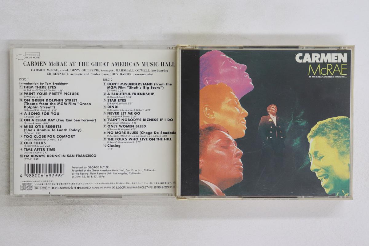 

CD CARMEN MCRAE - At The Great American Music Hall TOJC588081 BLUE NOTE 1994 Japan Jazz Used