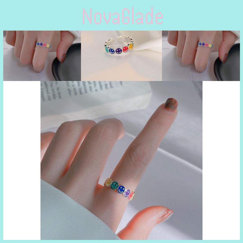 Dazzling Rainbow Smiley Face Ring For Women Unique Design 925 Sterling Silver Fashionable Statement Ring
