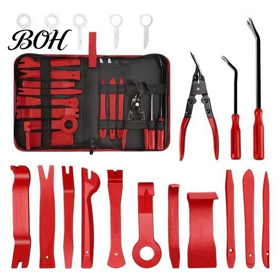 Vehicle Buckle Removal Kit 19Pcs Trim Tool Set with Pick & Clip Tool, Sticker Scraper, Automotive Plastic Car Audio Installation Tools Pry for