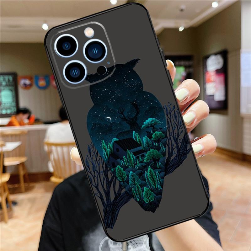 Owl Watercolor Animal Soft Case For iPhone 16 15 Pro Max 14 Plus 13 12 Mini 11 XS Max X XR 7 8 Back Cover