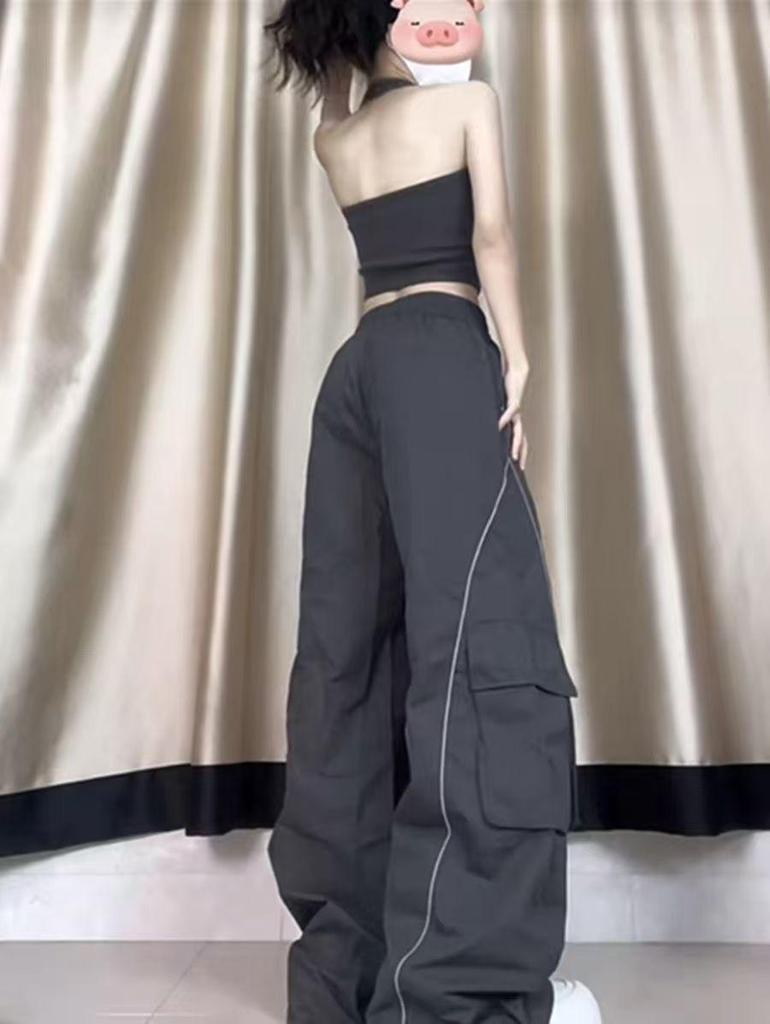 Women's High-Waisted Straight-Leg Cargo Pants - Plus-Size, Wide-Leg, Slimming, Casual, Trendy, Spring/Autumn Collection