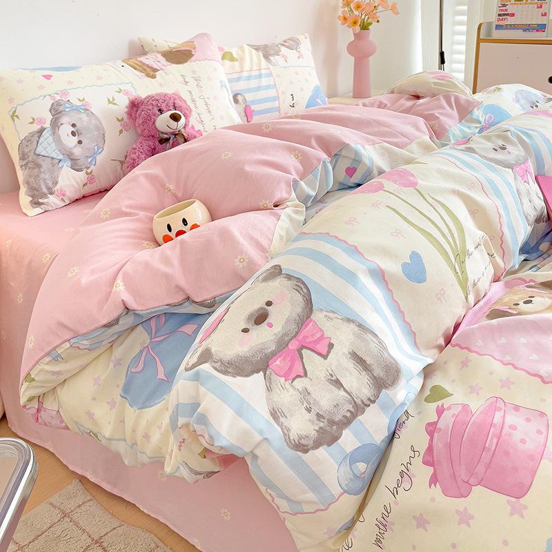 Vierteiliges Set aus reinem Baumwollbett, Baumwollbettwäsche, Bettbezug, Bettlaken, dreiteiliges Schlafsaalset
