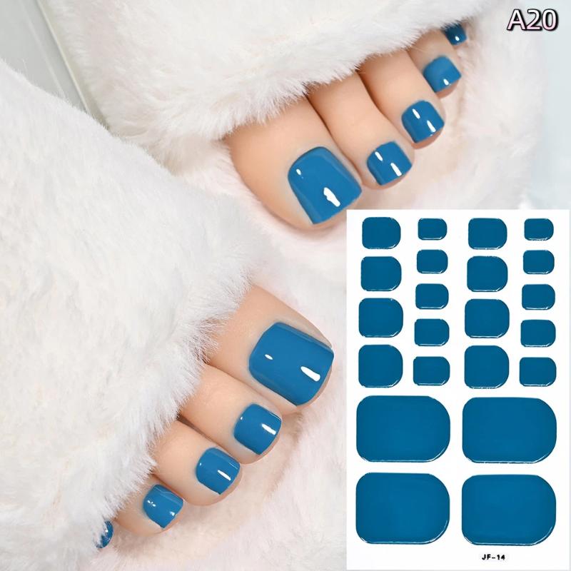 22Pcs/Sheet Toe Nail Sticker Wraps Baking Free Simple Solid Color Glitter Full Cover Toenail Polish Strips Waterproof