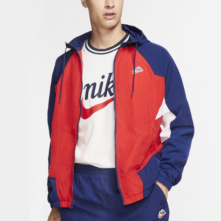 Nike Sportswear Heritage Windrunner Spliced Hooded Woven Logo Jacket Men Jackets Red Blue CJ4359-657