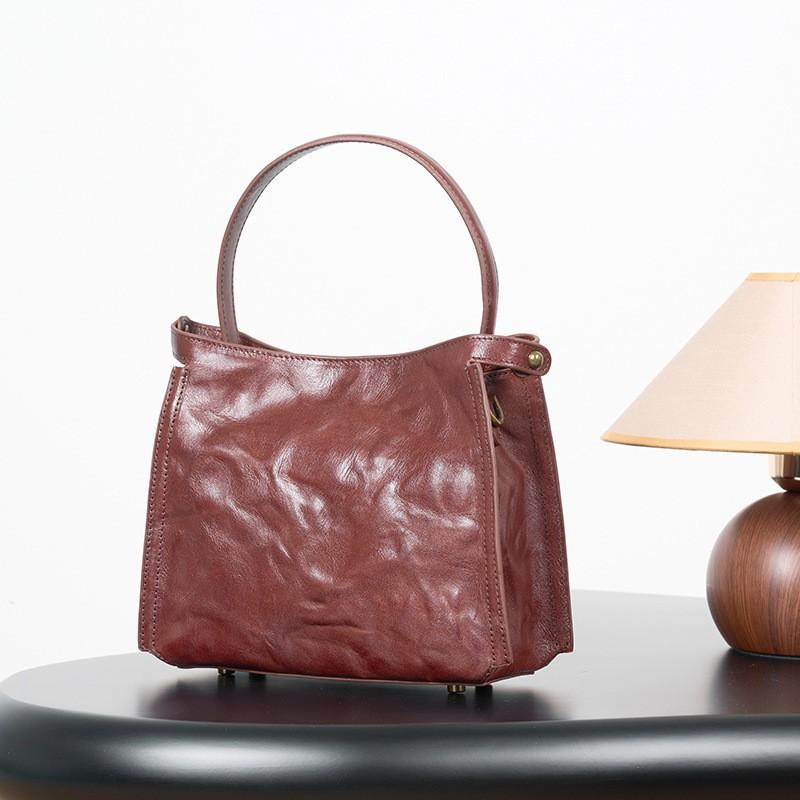 

Vintage Large Capacity Leather Tote Bag Women Crossbody Shoulder Tree Cream Vegetable Tanned Cowhide Handbag 23-10-19CM кофейный