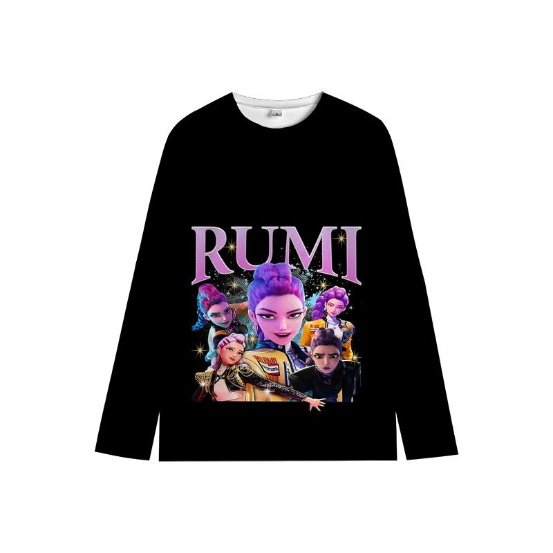 KPop Lovci démonů Dlouhý rukáv Huntrix Dívka Saja Chlapci Děti Dětská Mikina s kulatým výstřihem Zoey Rumi Mira Univerzální Dětské oblečení
