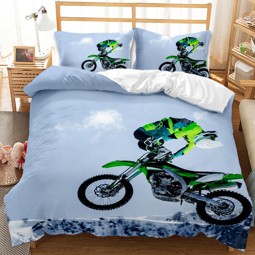 Motocross Rider Bedding Set Extreme Sports Themed Duvet Cover For Teens Motorcycle Pattern Comforter Cover Dirt Bike Duvet Cover