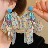 Exaggerated Blue Flower Tassel Earrings for Women Imitation Pearl Crystal Pendant Earrings Hawaii Vacation Jewelry Accessories
