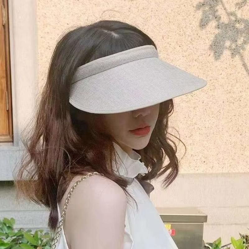 Cappello da sole estivo da donna con visiera vuota, semplice, tinta unita, a tesa larga, regolabile, da viaggio, da spiaggia