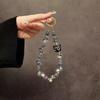 High-End Rhinestone Beaded Cat Phone Charm & Bag Keyring with Metal Buckle - Women's Short Hanging Chain, Light Luxury Style.