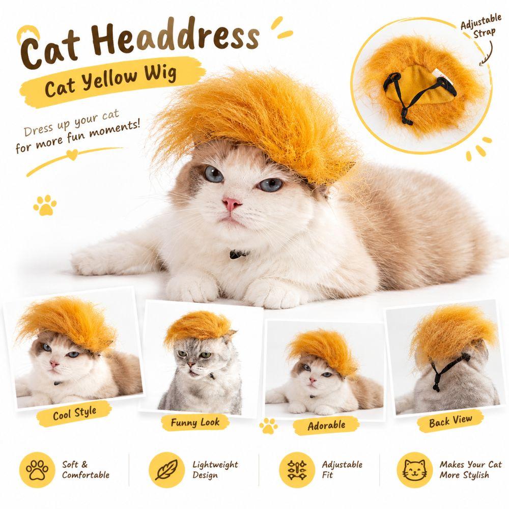 Furry Cat Yellow Wig Yellow Cat Headdress New Pet Headpiece  Festival