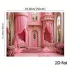 2D Fairy Tale Pink Castle Backdrop, Elegant Floral Princess Palace Background for Birthday & Studio