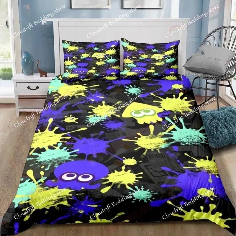 Cartoon game S-Splatoon Duvet Cover Pillowcase Bedding Set Adult Boys Girls Bedroom Decoration Children Gift Single Double Size