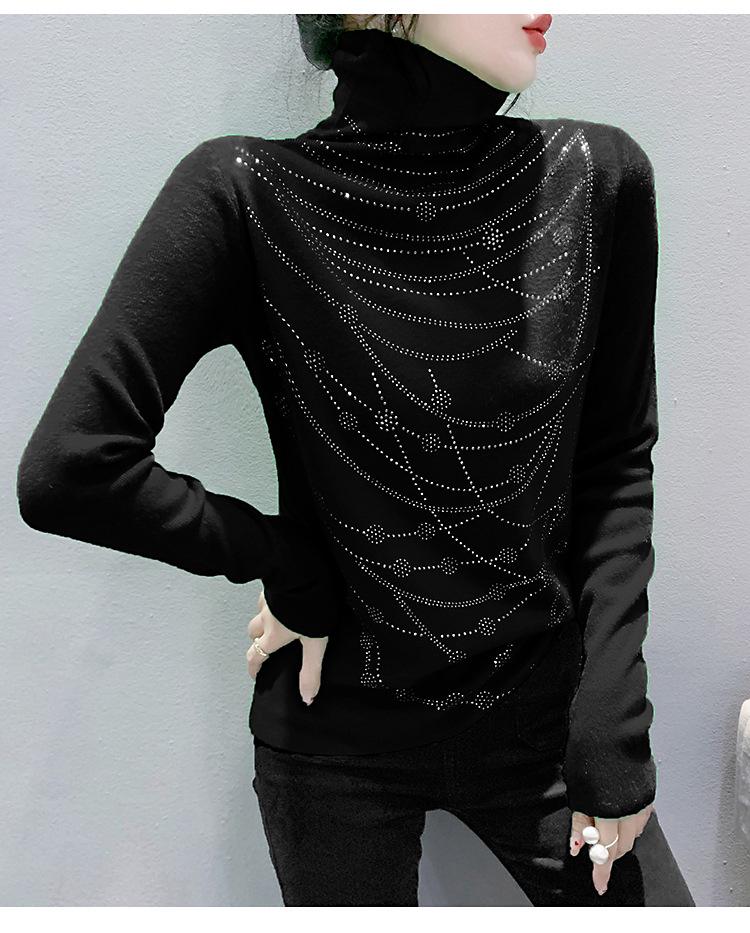 Damski dopasowany sweter z dzianiny z golfem i hot-dżetami na jesień/zimę 2024