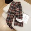 Sispecher Women's Retro Color Block Plaid Fleece-Lined Wide-Leg Pants