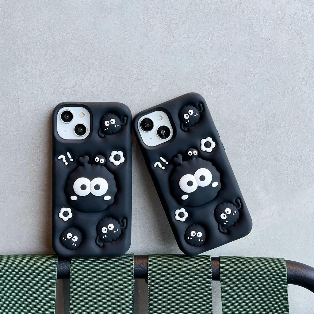 For iPhone 15 Cover Cartoon Briquette Kickstand Drop-Proof Silicone Phone Case