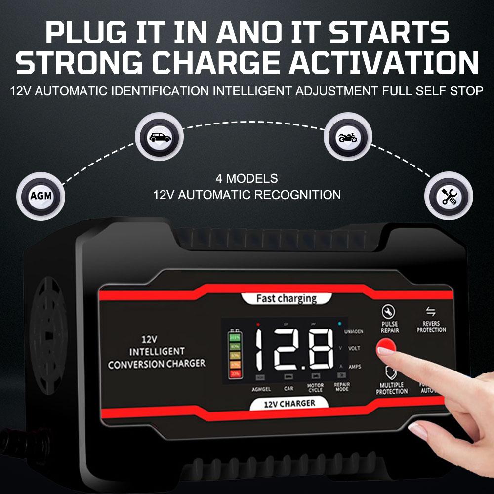 Battery Maintenance Multiple Protection 12V 6A For Car SUV Motorcycle Truck Universal Car Battery Charger Digital LCD Display