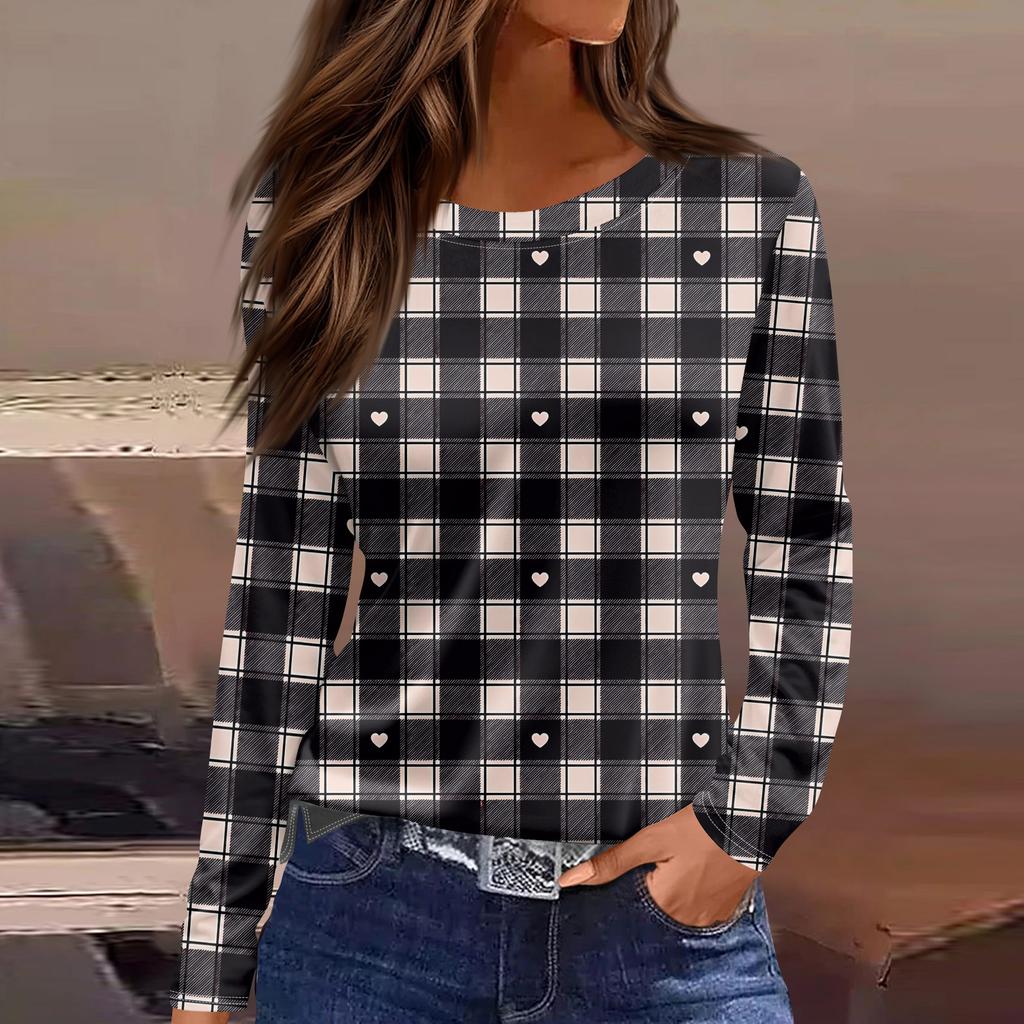 Moda Donna Top Casual a Maniche Lunghe con Scollo Rotondo e Spacco sull'Orlo con Stampa Floreale