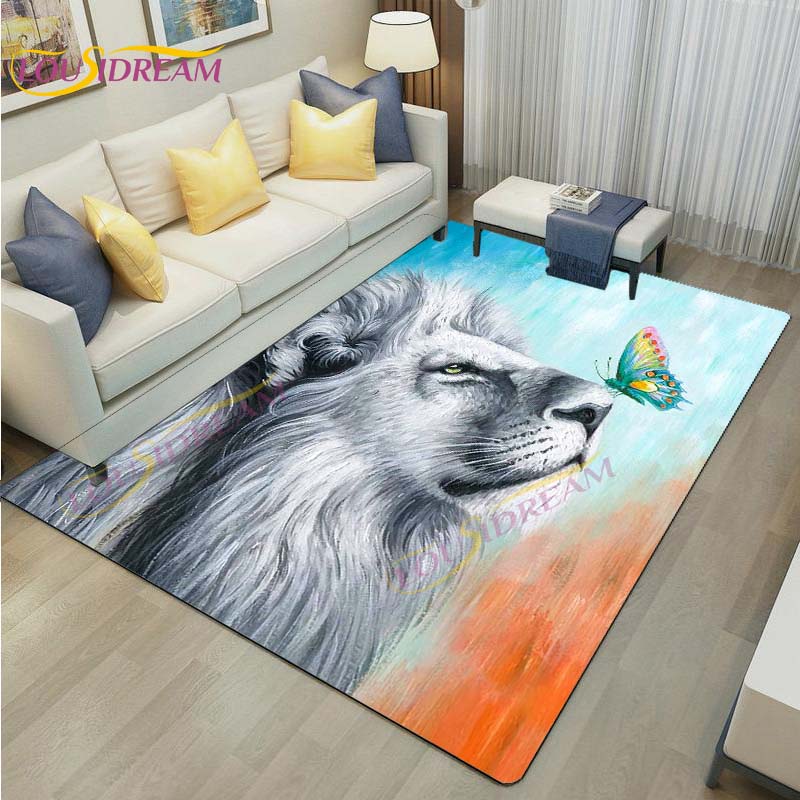 3D Lion Tiger Rug Beautiful Lion Face Rug Modern Carpets for Living Room Area Rug Non Slip Floor Rug Wild Cat Glare Rug Play Mat