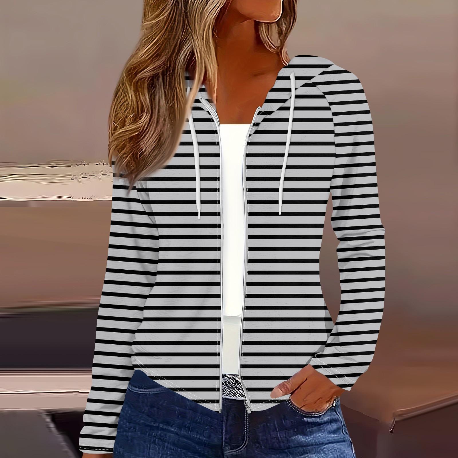 

Женская мода повседневная застежка-молния с капюшоном и принтом с длинным рукавом толстовки пальто S