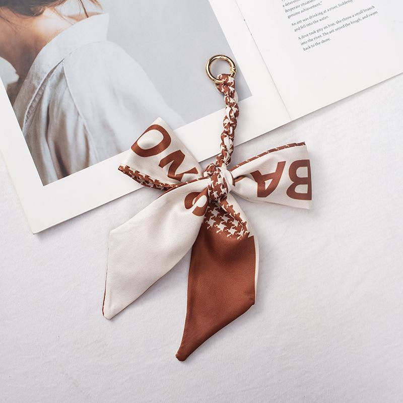 Silk Scarf Keychain with Horseshoe Buckle and Ribbon Bow for Bags and Cars
