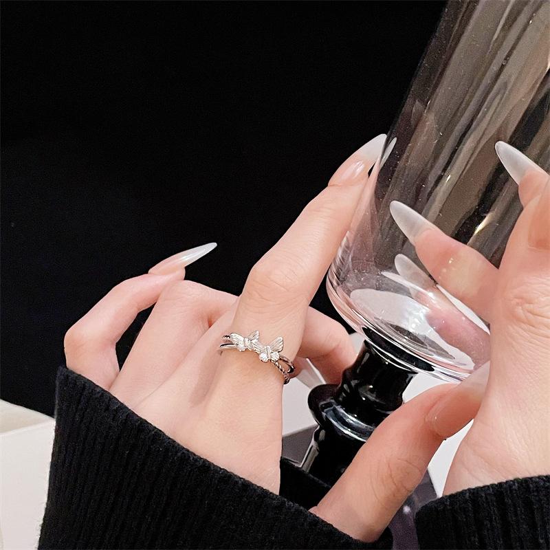 Light Luxury Butterfly Super Flash Zir*****Pen Ring Exquisite High Sense Fashion Elegant Personality Romantic Ring