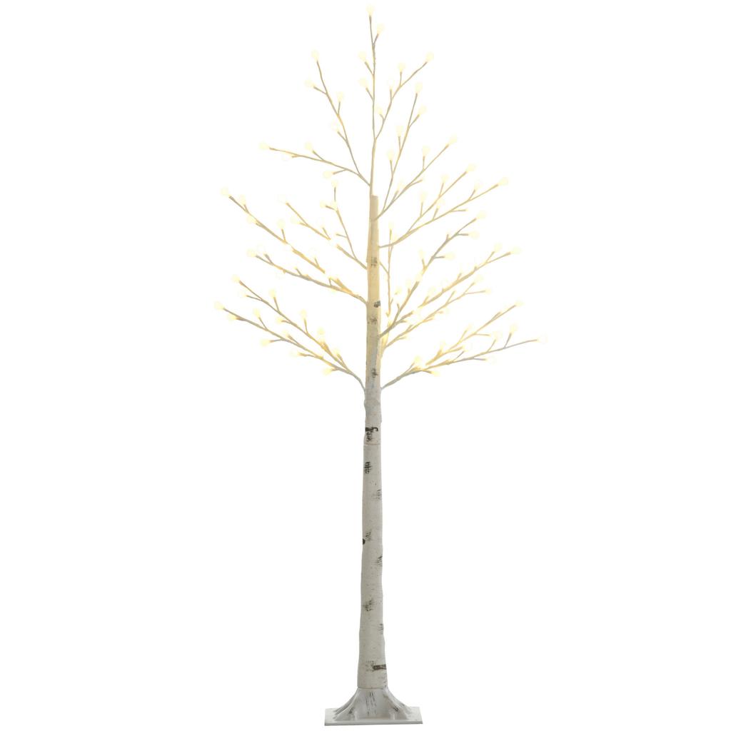 Artificial Birch with 120 LED Lights, 3 Brightness Levels, Foldable Branches, IP44, 150 Cm, White