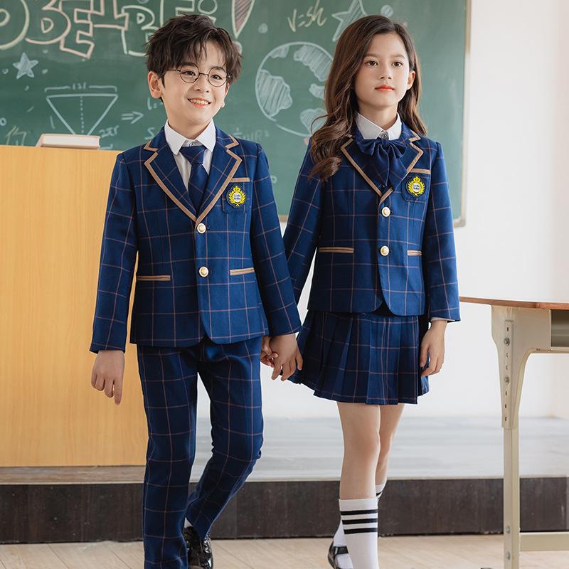 Plaid British Style Girls' Uniform Set for Kindergarten & Elementary School