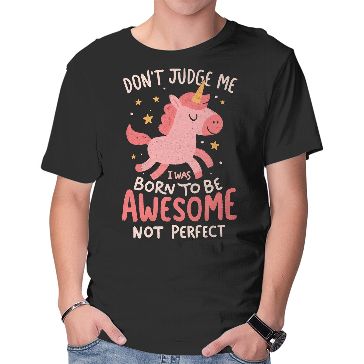 Unisex Crew Neck T-Shirt Born To Be Awesome Graphic Short Sleeve Casual Tee M