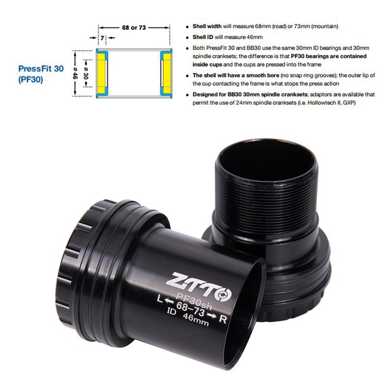 ZTTO PF30sh PF30 Adapter Ceramic Bearing Bicycle Press Fit Bottom Bracket Axle For MTB Road Bike Part 22 24mm Crankset Chainset