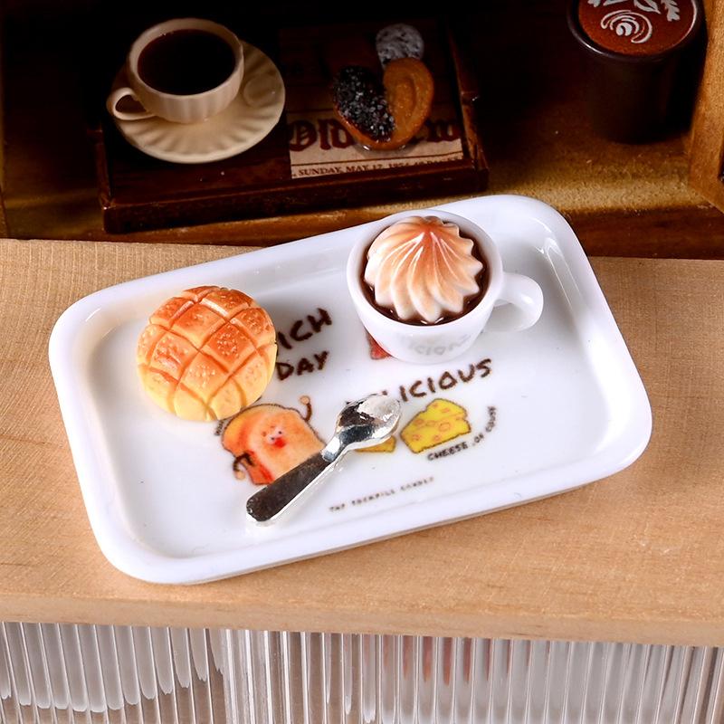 1Set 1:12 Dollhouse Miniature Cake Coffee Fork Tray Food Model Kitchen Decor Toy For Doll House Accessories Toy