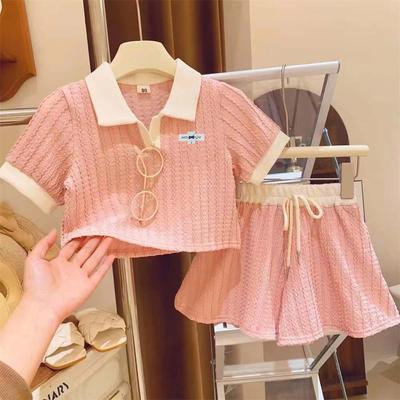 Girls' Summer Polo Collar Shorts and Top Set - Casual Two-Piece Outfit