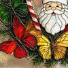 Seasonal Home Decoration Christmas Wreath Window Sticker, Stained Glass Style, Removable Santa Butterfly Candy Family Holiday Gift Ideas Cane