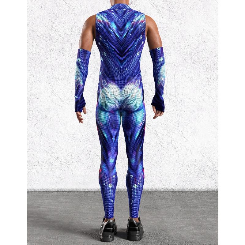 Unisex Cyber Punk 3D Digital Printing Halloween Party Role Play Outfit Women Men Cosplay Costume Carnival Jumpsuit