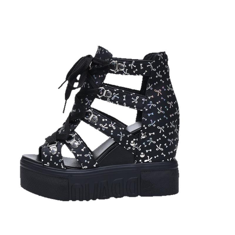 Women's Peep-Toe Platform Sandals, Lace-Up Cutout Wedge Heels, Height Increasing Roman Shoes Wholesale