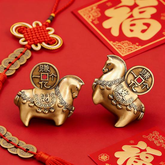 Kleine Messing-Pferdestatue Chinesisches Tierkreiszeichen Pferd Figur 2026 Jahr des Pferdes Tischmaskottchen Ornament Feng Shui Glückstier Handwerk für Heim- Bürodekoration
