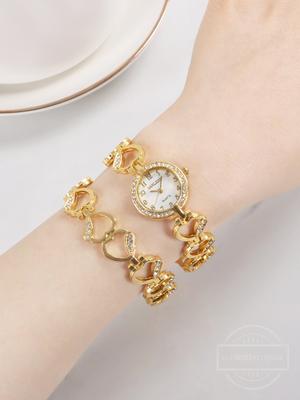 Exquisito Reloj de Cuarzo con Esfera de Escala de Punto de Diamante y Correa de Acero Simple