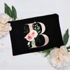 Borsa per il trucco floreale con alfabeto, damigella d'onore, damigella d'onore, festa, matrimonio, addio al nubilato, regalo, in tela, con cerniera, per cosmetici