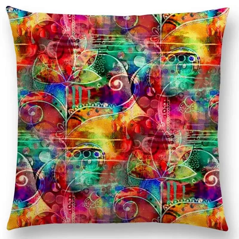 Butterfly Dream Love Flowers Sofa Throw Pillow Case Soul Heart Tulip Golden Circles Floral Stained Glass Colorful Cushion Cover