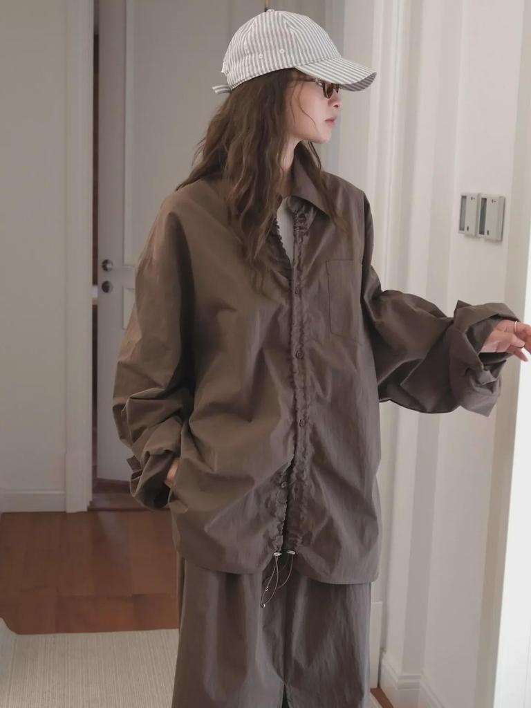 Louvre Autumn Korean Style Drawstring Shirt - Loose Fit Casual Top for Women