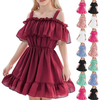Vestido de Verano para Niñas - Vestido de Sol de Un Hombro con Bajo de Volantes