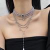 Grey Pearl Multi-layer Fringed Necklace, Female Niche High-end Diamond-encrusted Water Drop Stacked Sweater Chain