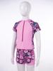 Front Zipper Closure Short Sleeves Stand Collar Tops + Elastic Waistband Shorts Floral Print Quickly Dry Swimwear 2Pcs Sets