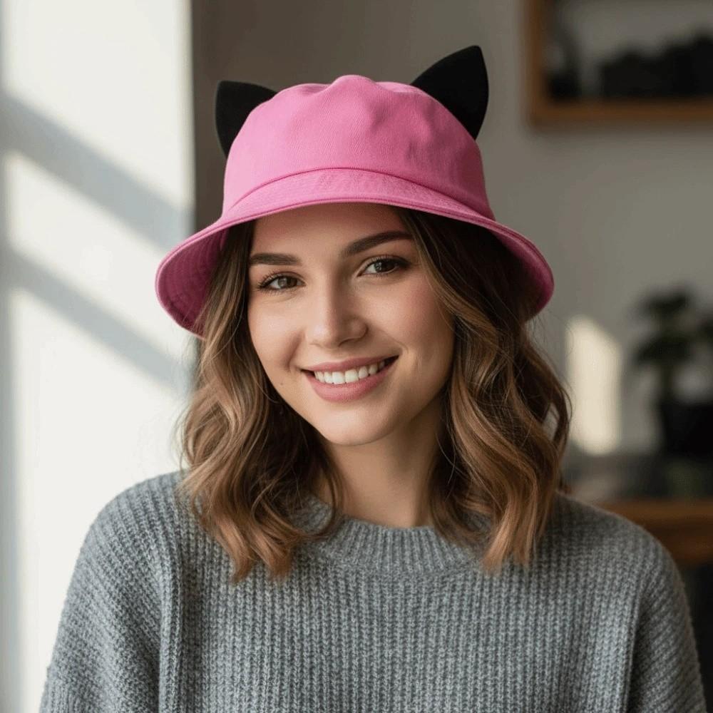 Fashion Cotton Cat Ears Hat Sun protection Breathable Basin Hat Cute Ear Fisherman Hat Women