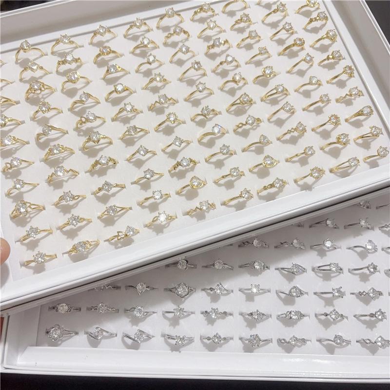 10Pcs Open simple zirconia ring, adjustable colorful zirconia ring, versatile finger ring, party accessory
