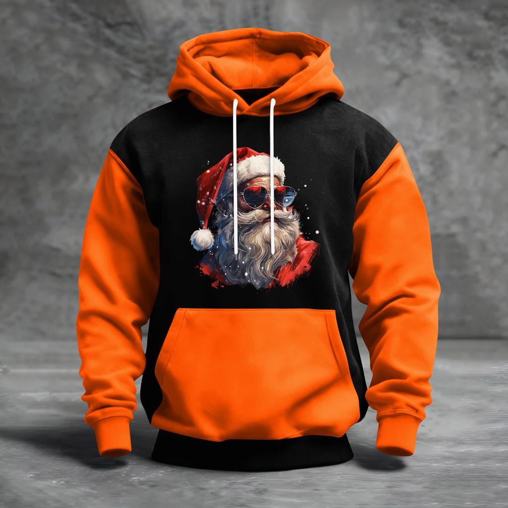 Men's Christmas Print Color Block Hooded Casual Sports Comfort Sweatshirt