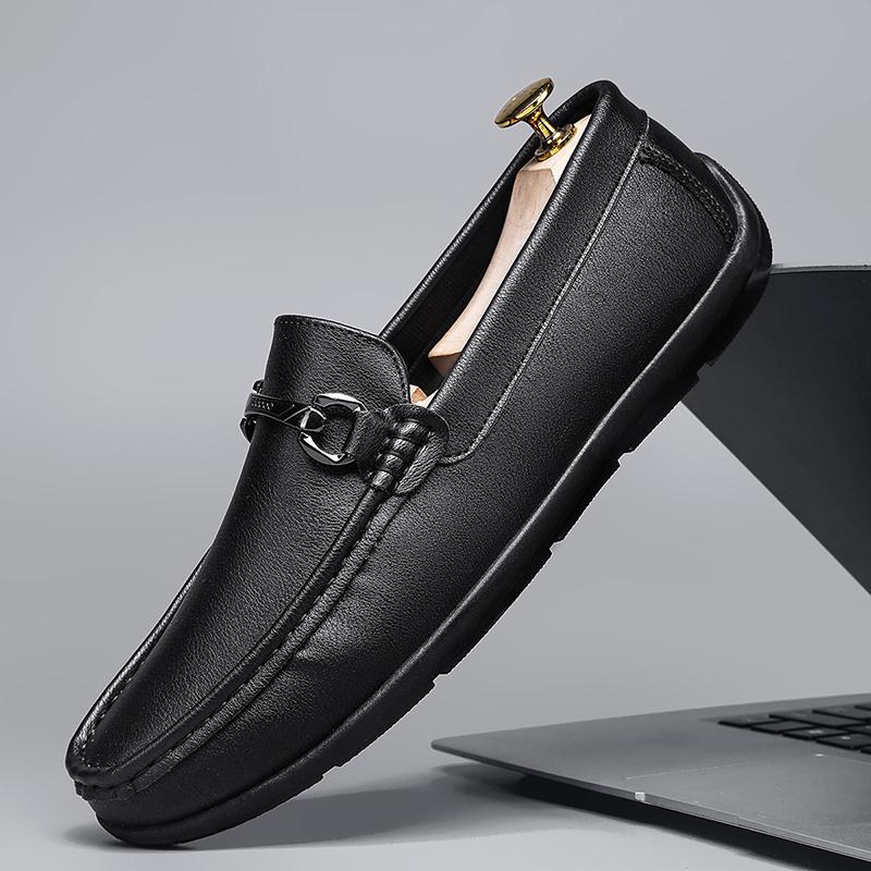 Elegantes Metal Buckle Mens Loafers Travel Casual Shoes Outdoor Leather Slip On Flats Leisure Walk Male Business Shoes Moccasins