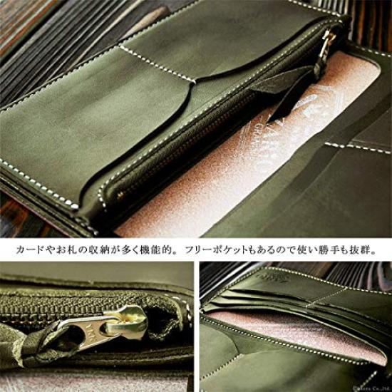 Zario Grande Men's Long Wallet, Genuine Tochigi Leather, Double Stitched, Made In Japan [ZAG-0016] (Navy X Red)
